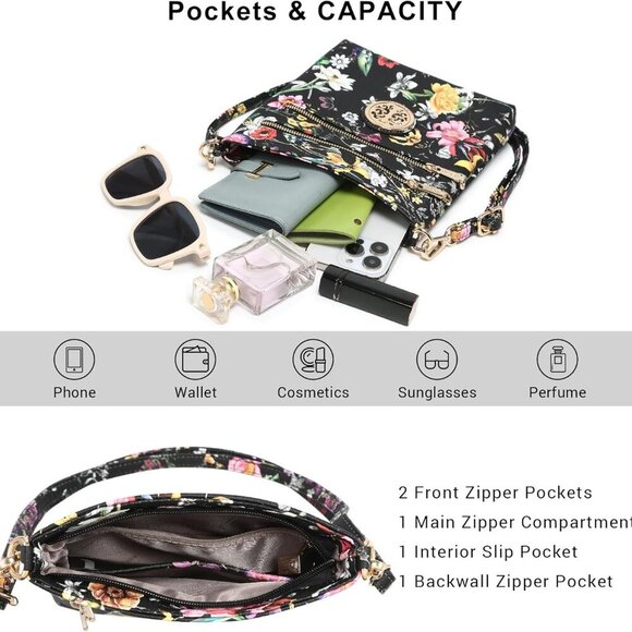 Women Small Crossbody Bag Lightweight Shoulder Purses Multi Zipper Pockets Phone - Picture 4 of 6